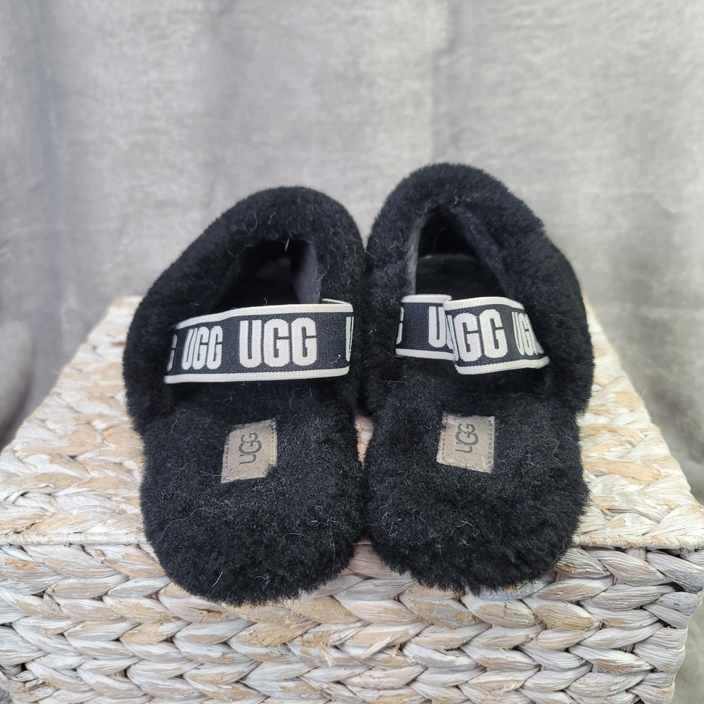 UGG Fluff Yeah Slide Black Sheepskin Slingback Slipper Y2K Size 5 Soft Girl Cool - Picture 3 of 7